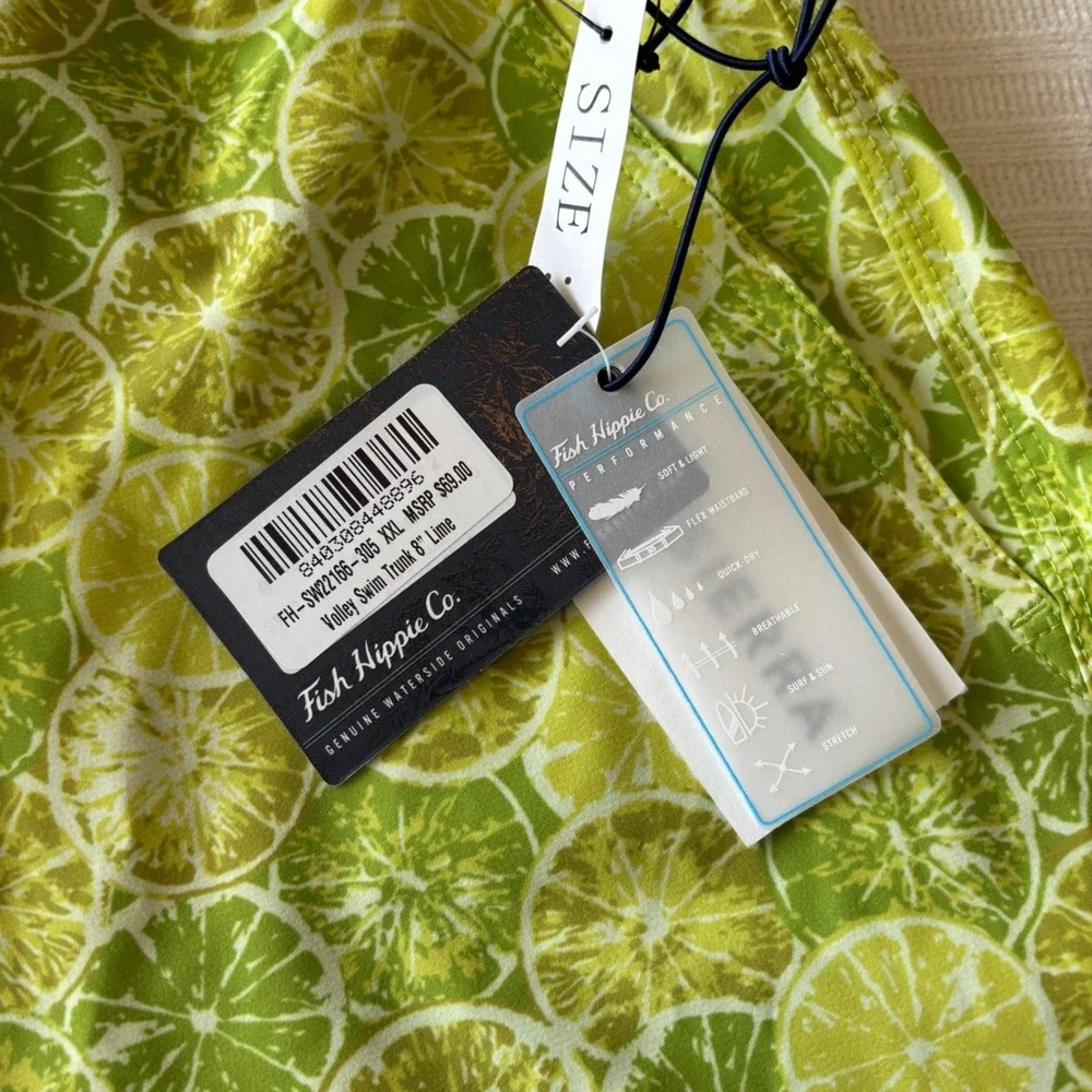 Fish Hippie Co Mens XXL Lime Citrus Print Volley Swim Trunks 8 Inch